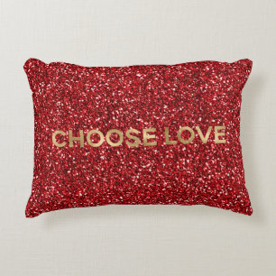 Red Glitter Gold Be Kind Choose Love    Accent Pillow