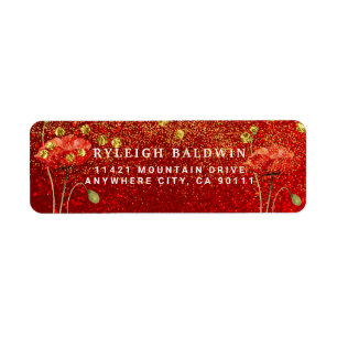 Red Glitter Gold Magic Sand Return Address Label