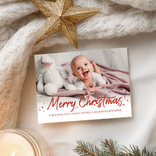 Red Glitter Handwritten Photo Merry Christmas Postcard
