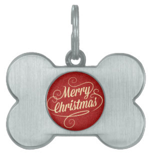Red Glitter Happy Christmas Greetings Pet ID Tag