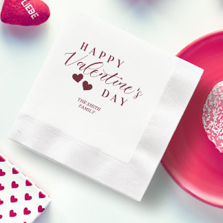 Red Glitter Happy Valentine's Day Hearts Napkin