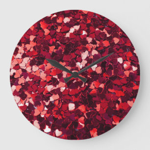 Red Glitter Heart: Minimalist Texture. Large Clock