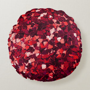 Red Glitter Heart: Minimalist Texture. Round Pillow
