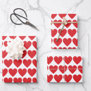Red Glitter Heart Pattern Wrapping Paper Sheet
