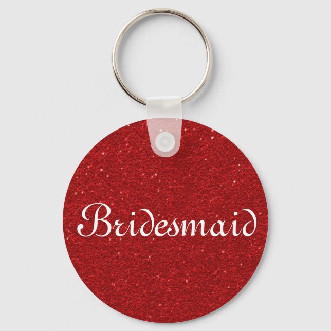 Red Glitter Heart Personalized Bridesmaid Keychain (Front)