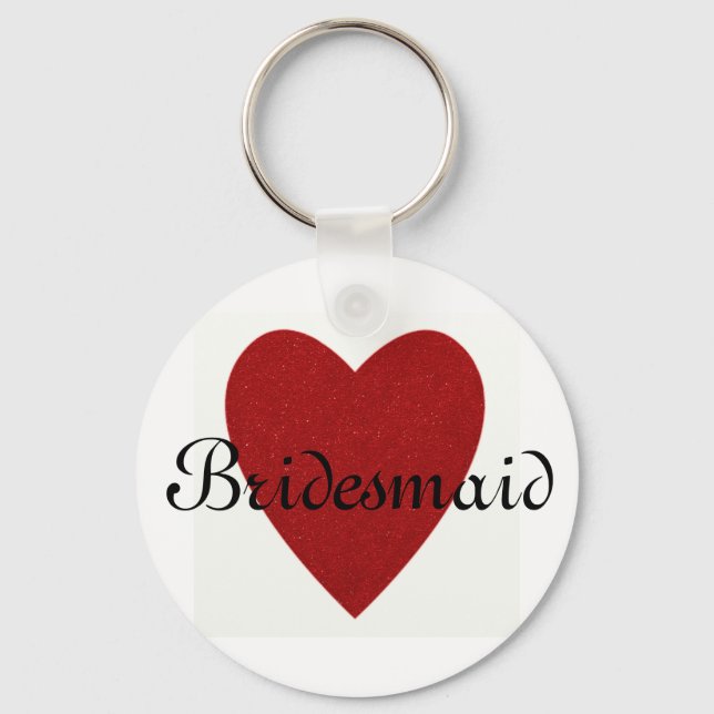 Red Glitter Heart Personalized Bridesmaid Keychain (Front)