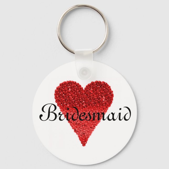 Red Glitter Heart Personalized Bridesmaid Keychain (Front)
