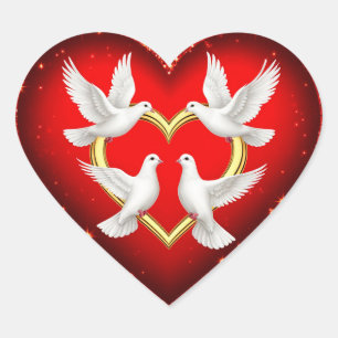 Red Glitter Heart With Gold Hearts And White Doves Sticker