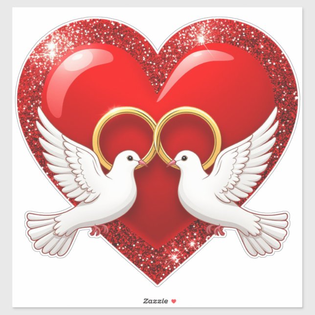 Red Glitter Heart With Interlocked Wedding Rings (Sheet)