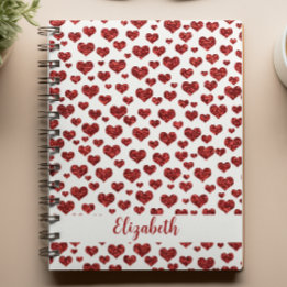 Red Glitter Hearts Bright Colourful Custom Notebook