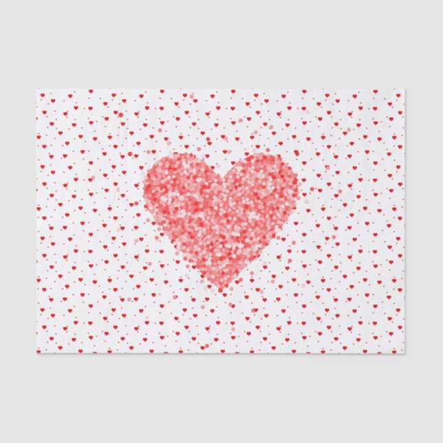 Red Glitter Hearts Pattern Tissue Paper (Front)