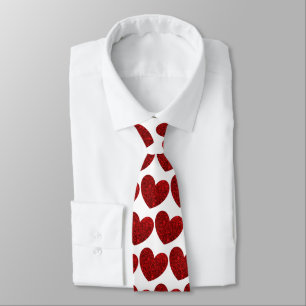 Red Glitter Hearts Tie