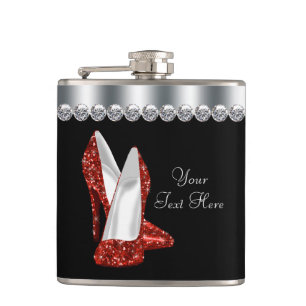 Red Glitter High Heel Shoes Hip Flask