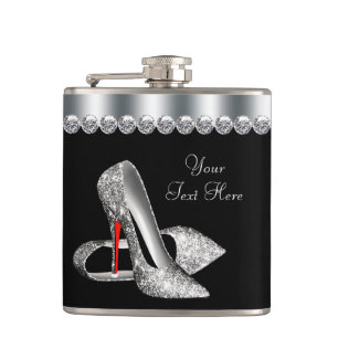 Red Glitter High Heel Shoes Hip Flask