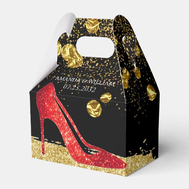 Red Glitter High Heels Elegant Wedding Favour Box (Front Side)