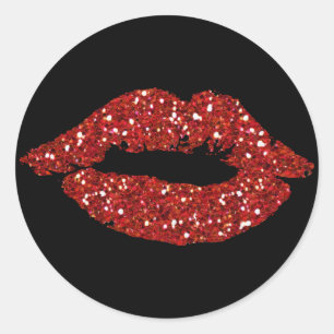 Red Glitter Kiss on Black Background Stickers
