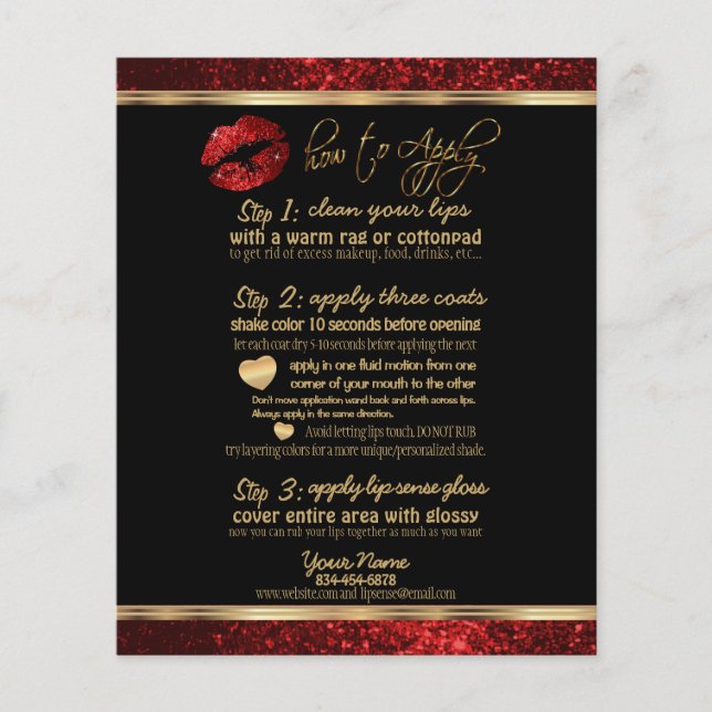 Red Glitter Lip 💋 Instructions on Black Flyer (Front)