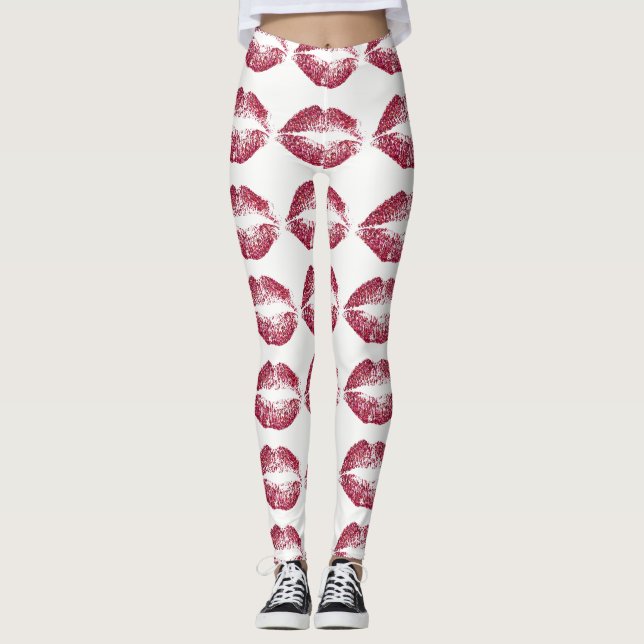 Red Glitter Lips #2 Leggings (Front)