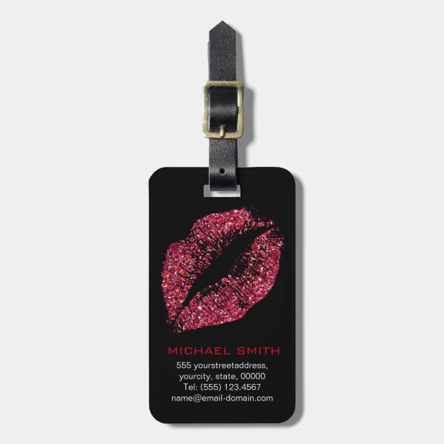 Red Glitter Lips #2 Luggage Tag (Front Vertical)