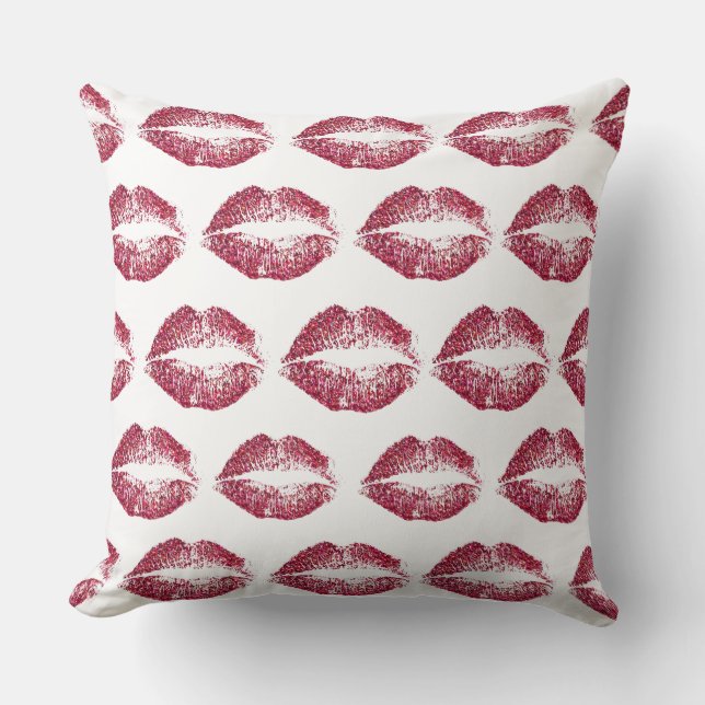 Red Glitter Lips #4 Throw Pillow (Front)