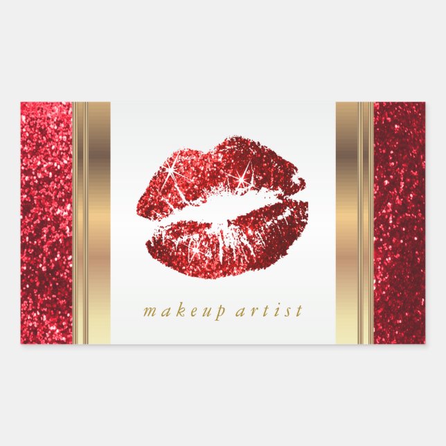 Red Glitter Lips and Elegant Gold Accents 2 Sticker (Front)