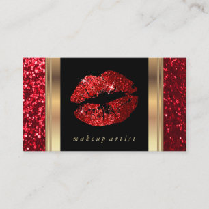 Red Glitter Lips and Elegant Gold Business Card