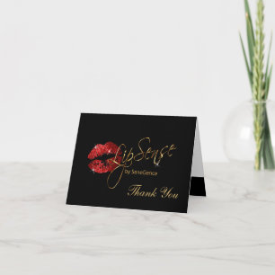 Red Glitter Lips Thank You Card