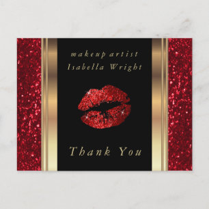 Red Glitter Lips  - Thank you Postcard