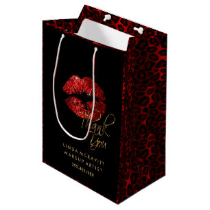 Red Glitter Lipstick and Leopard - Thank You Medium Gift Bag