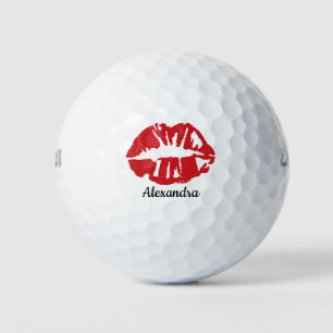 Red Glitter Lipstick Girly Kiss Customized Name Golf Balls