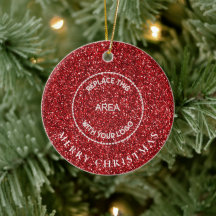 Red Glitter Logo Company Name Merry Christmas