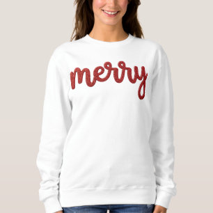 Red Glitter Merry Christmas Holiday Women Crewneck Sweatshirt