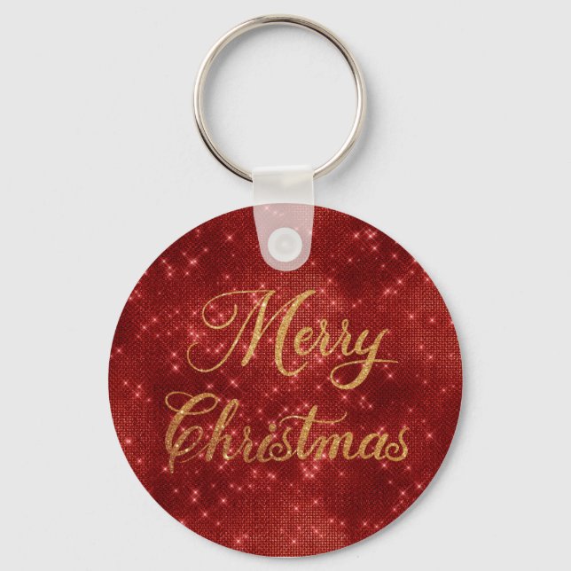 Red glitter merry christmas  keychain (Front)