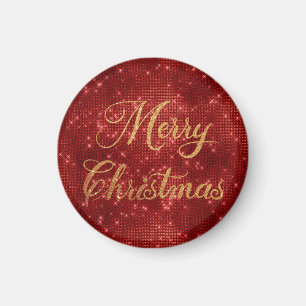 Red glitter merry christmas magnet