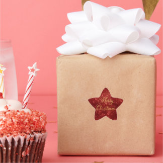 Red glitter merry christmas star sticker