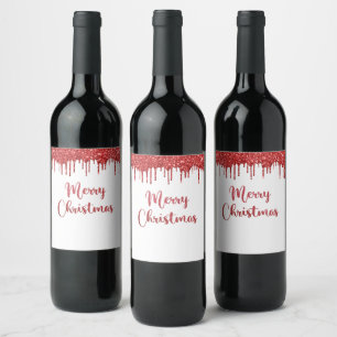 Red glitter merry christmas  wine label