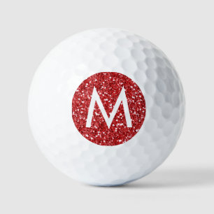 Red Glitter Modern Initial Monogrammed Golf Balls