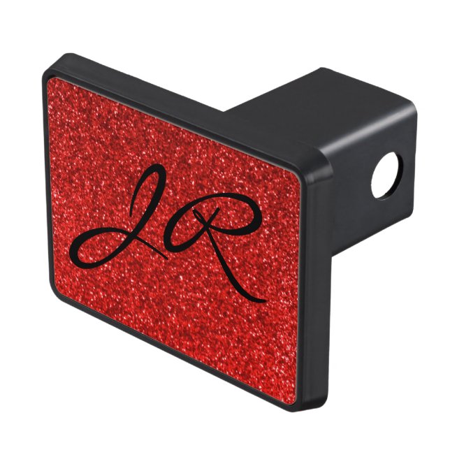 Red glitter monogram custom trailer hitch cover (Top Right)