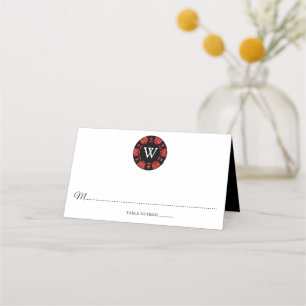 Red Glitter Monogram Poker Chip Casino Wedding Place Card