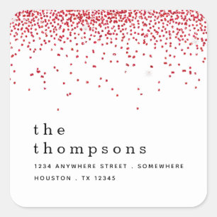 Red Glitter Name Return Address Christmas Square Sticker