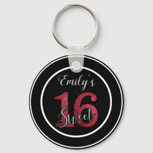 Red Glitter Numbers Keychain