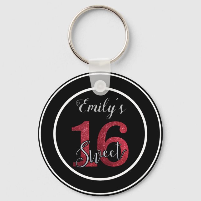 Red Glitter Numbers Keychain (Front)