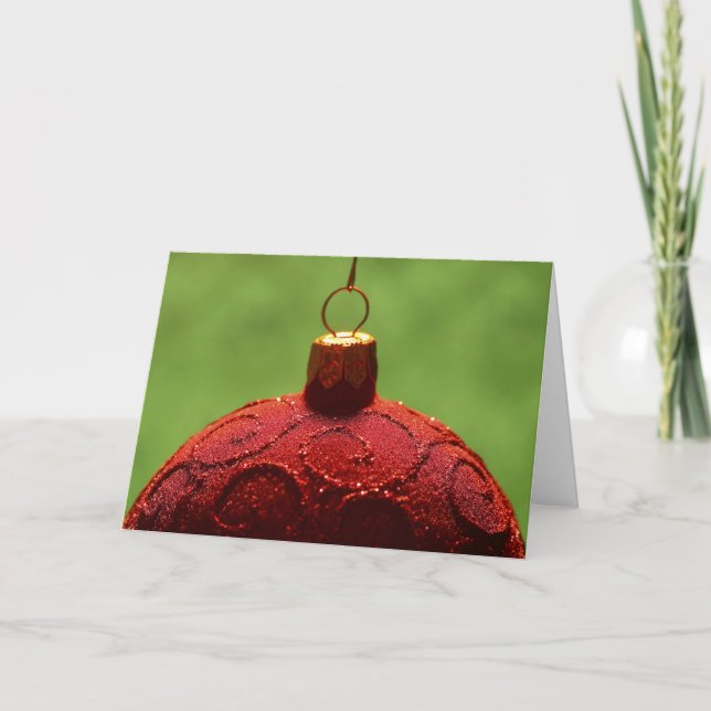 Red Glitter Ornament Christmas Card (Front)