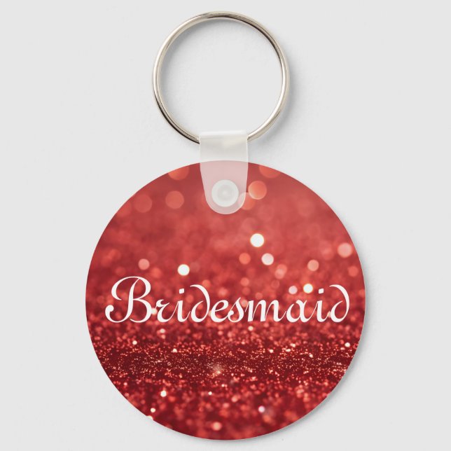 Red Glitter Personalized Bridesmaid Keychain (Front)