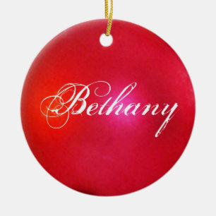 Red Glitter Personalized Holiday Ceramic Ornament