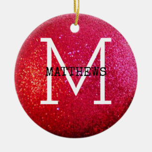 Red Glitter Personalized Holiday Ceramic Ornament