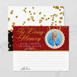 Red Glitter Photo Share a Memory Funeral Card