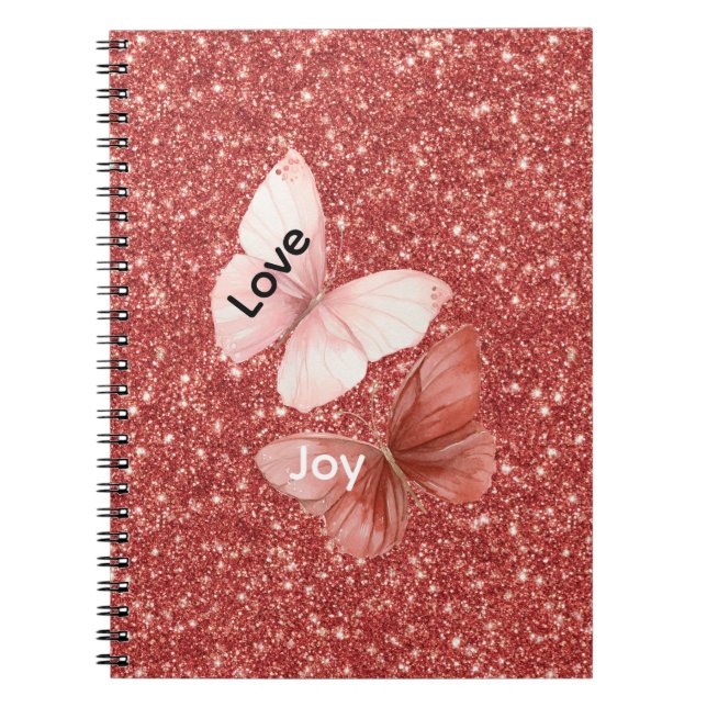 Red Glitter Pink Love Joy Butterflies Notebook (Front)
