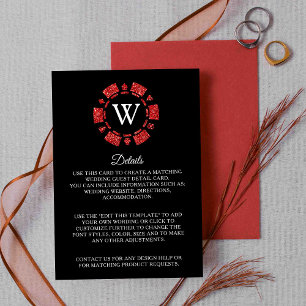 Red Glitter Poker Chip Casino Wedding Detail Enclosure Card
