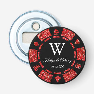Red Glitter Poker Chip Casino Wedding Party Favour Bottle Opener